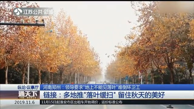 河南郑州：领导要求“地上不能见落叶”难倒环卫工 链接：多地推“落叶缓扫”留住秋天的美好