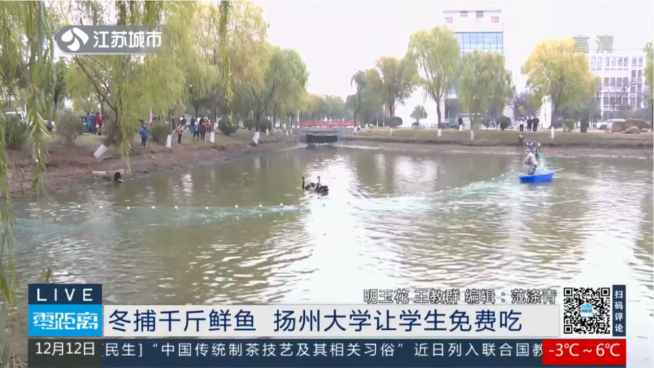 冬捕千斤鲜鱼 扬州大学让学生免费吃
