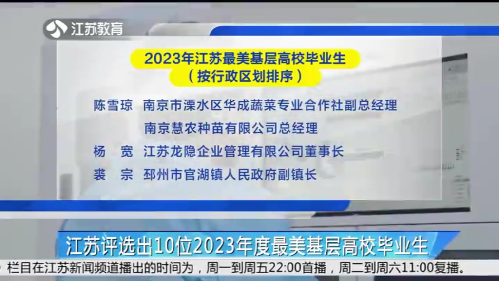 江苏评选出10位2023年度最美基层高校毕业生