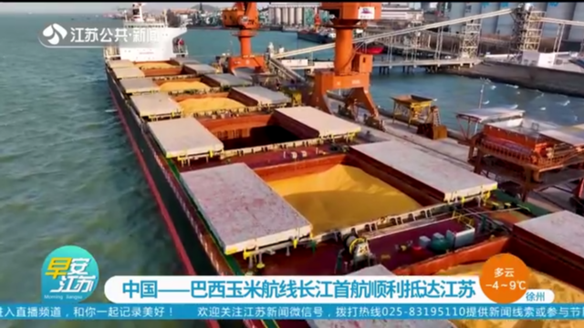 中国-巴西玉米航线长江首航顺利抵达江苏