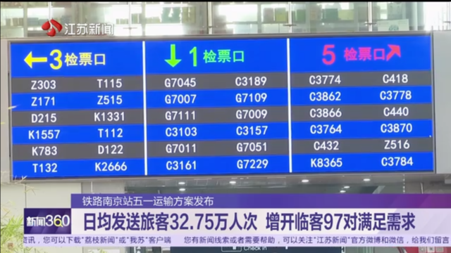 铁路南京站五一运输方案发布 日均发送旅客32.75万人次 增开临客97对满足需求